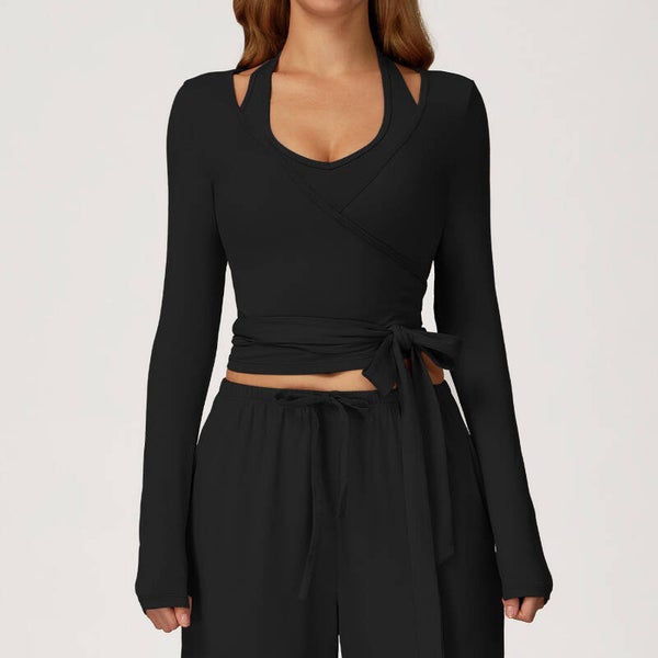 Trendy With Side Tie Rope Ballet Wrap Top Deep V-neck