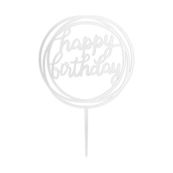 Happy Birthday -kakkukoriste, pyöreä peilihopea, 1 kpl