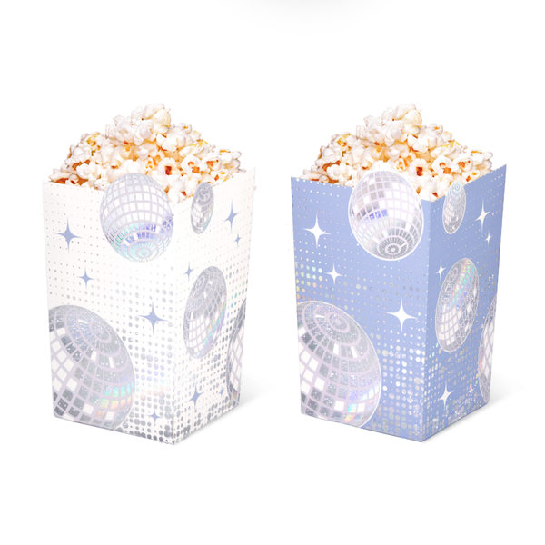 Hopeinen disko-popcornrasia 8,5x13,5cm 6 kpl