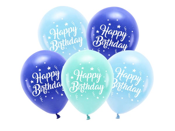 Eco-ilmapallot Happy Birthday – Sininen, 26 cm, 5 kpl