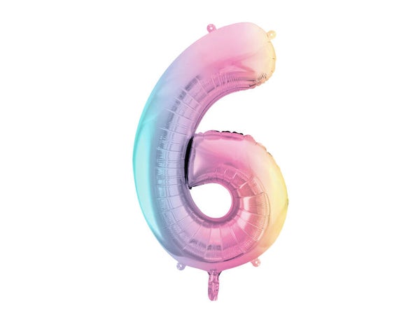 Numerofoliopallo ”6”, 86 cm, pastellisateenkaari