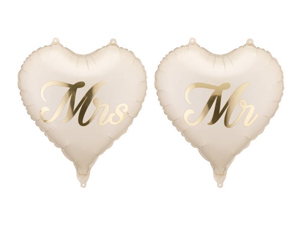 Foliopallot Sydämet MR & MRS, 45 cm, beige/kulta