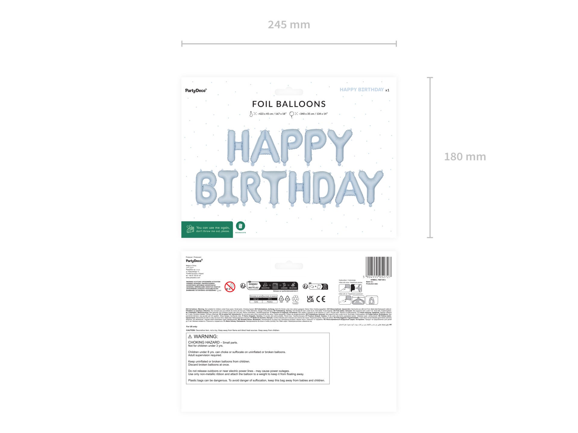 Foliopallo Happy Birthday, sininen, 340 x 35 cm