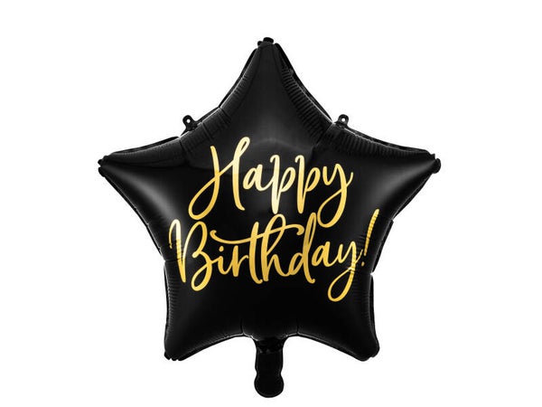 Foliopallo Tähti Happy Birthday musta 40 cm