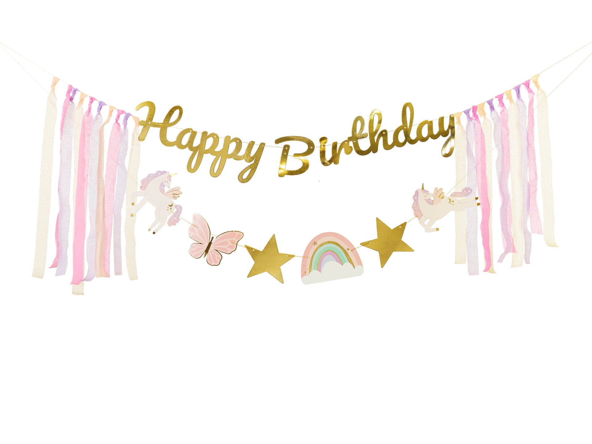 Viirinauha Happy Birthday Unicorns, 230 x 17,5 cm, värilajitelma