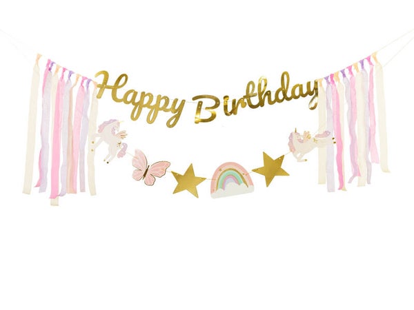 Viirinauha Happy Birthday Unicorns, 230 x 17,5 cm, värilajitelma