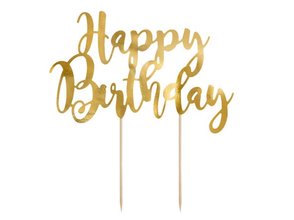 Kakkukoriste Happy Birthday kulta 22,5 cm
