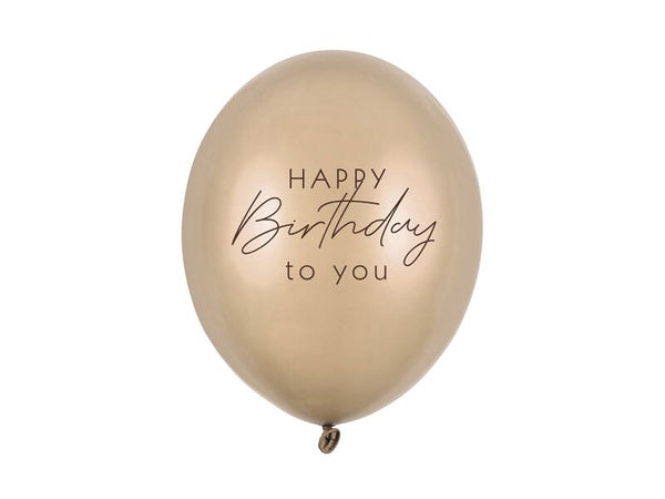 Ilmapallot Happy Birthday – Kylmä metallikulta, 30 cm, 6 kpl