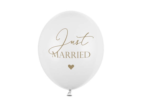 Lateksi-ilmapallot Just Married valkoinen-kulta 30 cm / 1 kpl