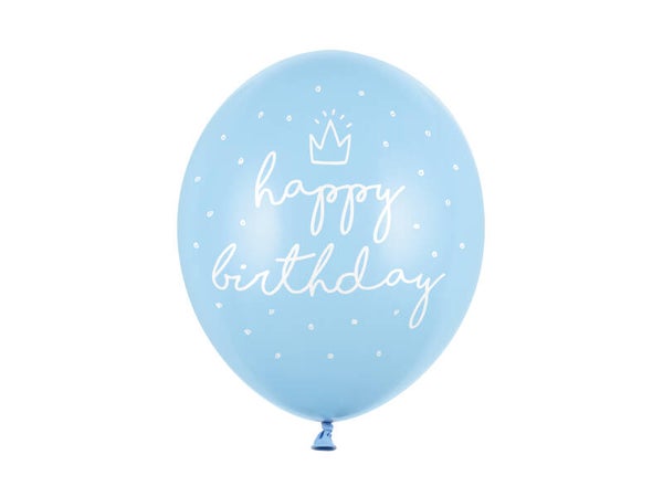 Lateksi-ilmapallot Happy Birthday, pastellivauvansininen, 30 cm, 6 kpl