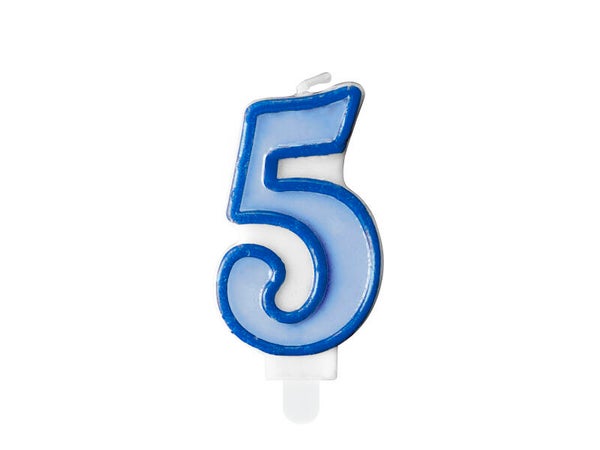 Syntymäpäiväkynttilä numero 5, vaaleanpunainen tai sininen, 7 cm