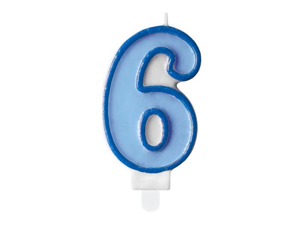 Syntymäpäiväkynttilä numero 6, vaaleanpunainen tai sininen, 7 cm