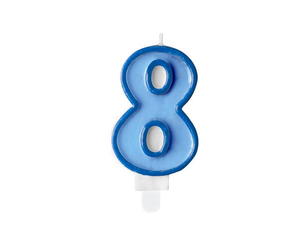 Syntymäpäiväkynttilä numero 8, vaaleanpunainen tai sininen, 7 cm