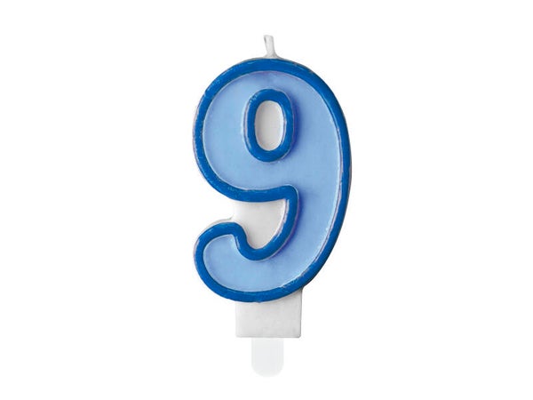 Syntymäpäiväkynttilä numero 9, sininen, 7 cm