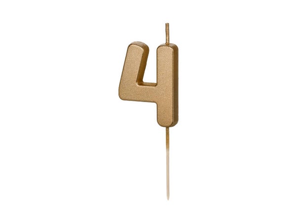 Syntymäpäiväkynttilä numero 4, kulta, 4,5 cm