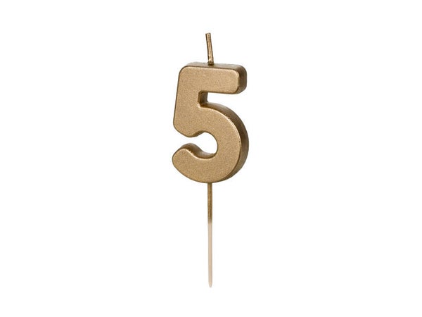Syntymäpäiväkynttilä numero 5, kulta, 4,5 cm