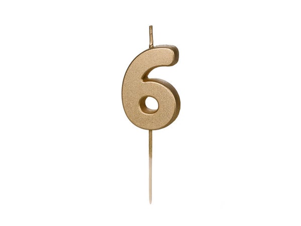 Syntymäpäiväkynttilä numero 6, kulta, 4,5 cm