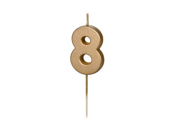 Syntymäpäiväkynttilä numero 8, kulta, 4,5 cm