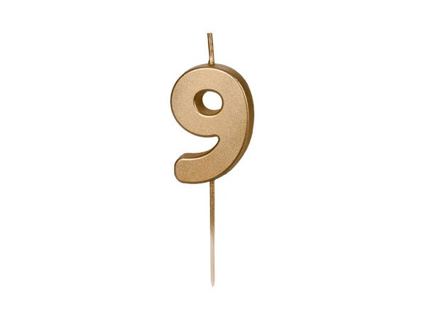 Syntymäpäiväkynttilä numero 9, kulta, 4,5 cm