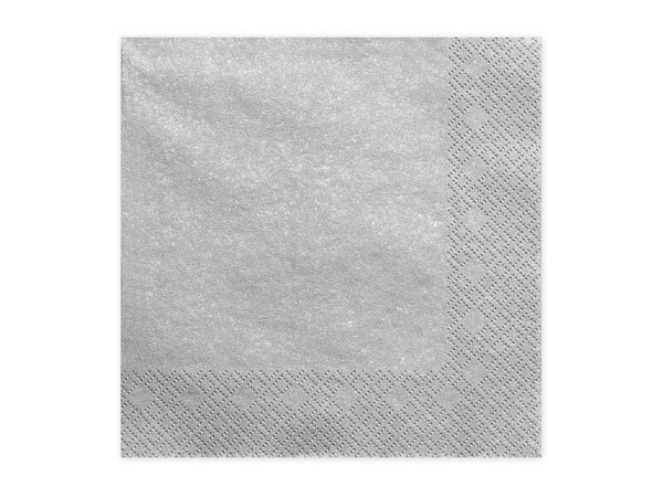 Paperiservetit – Metallinhohtoinen hopea, 33 × 33 cm, 20 kpl