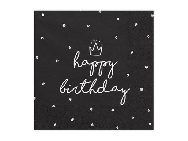 Lautasliinat Happy Birthday musta 33 x 33 cm, 20 kpl