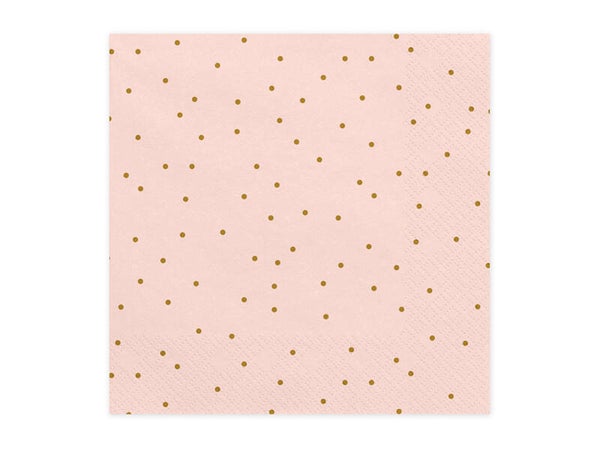 Paperiservetit Dots – Vaaleanpunainen/kulta, 33 × 33 cm, 20 kpl