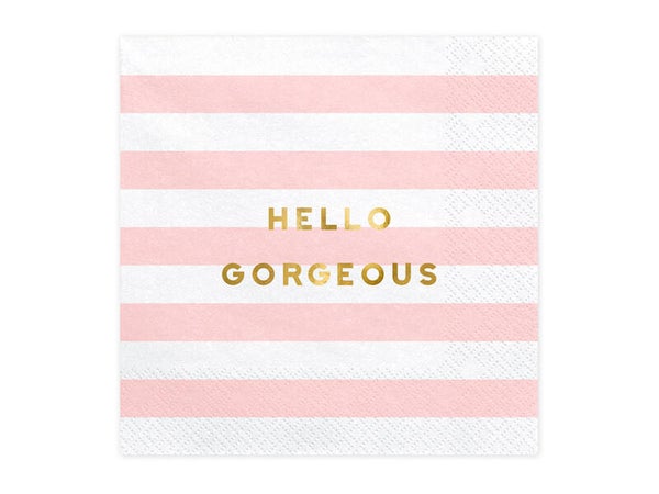 Paperiservetit Hello Gorgeous – Valkoinen/vaaleanpunainen/kulta, 33 × 33 cm, 20 kpl