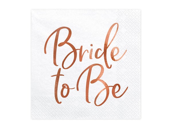 Paperiservetit Bride to Be – Valkoinen/ruusukulta, 33 × 33 cm, 20 kpl