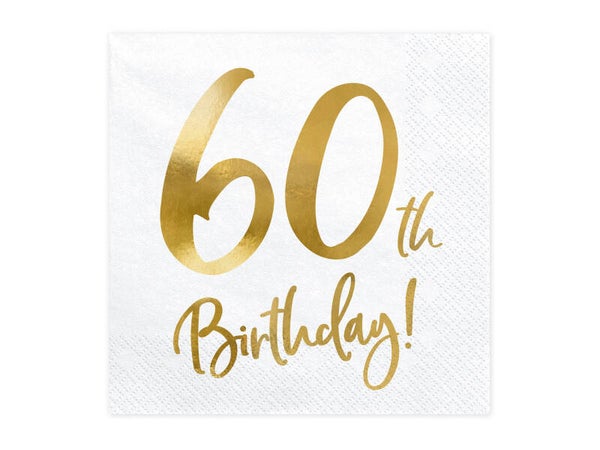 Lautasliinat 60th Birthday valkoinen-kulta 33 x 33 cm, 20 kpl