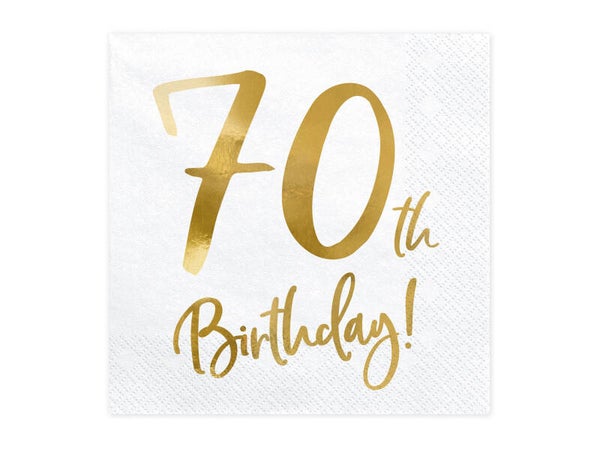 Lautasliinat 70th Birthday valkoinen-kulta 33 x 33 cm, 20 kpl