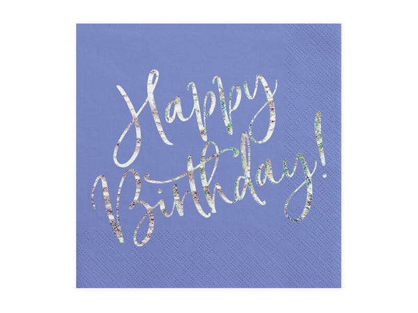 Paperiservetit Happy Birthday – holografinen, 33 × 33 cm, 20 kpl