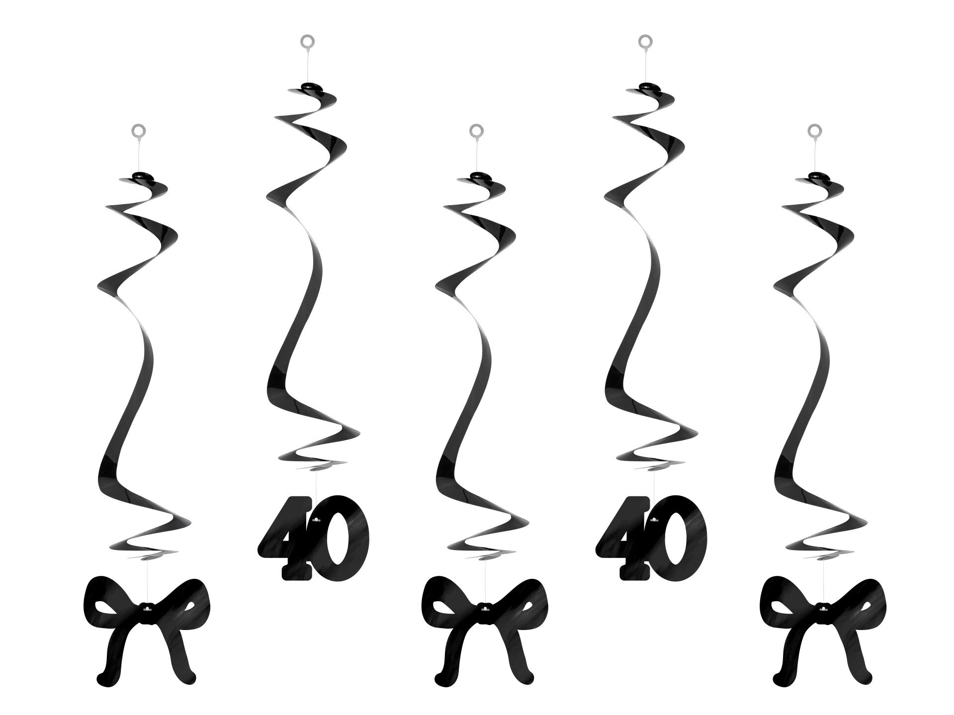 Koristeriipukset 40-vuotisjuhliin ruseteilla, musta, 50 cm