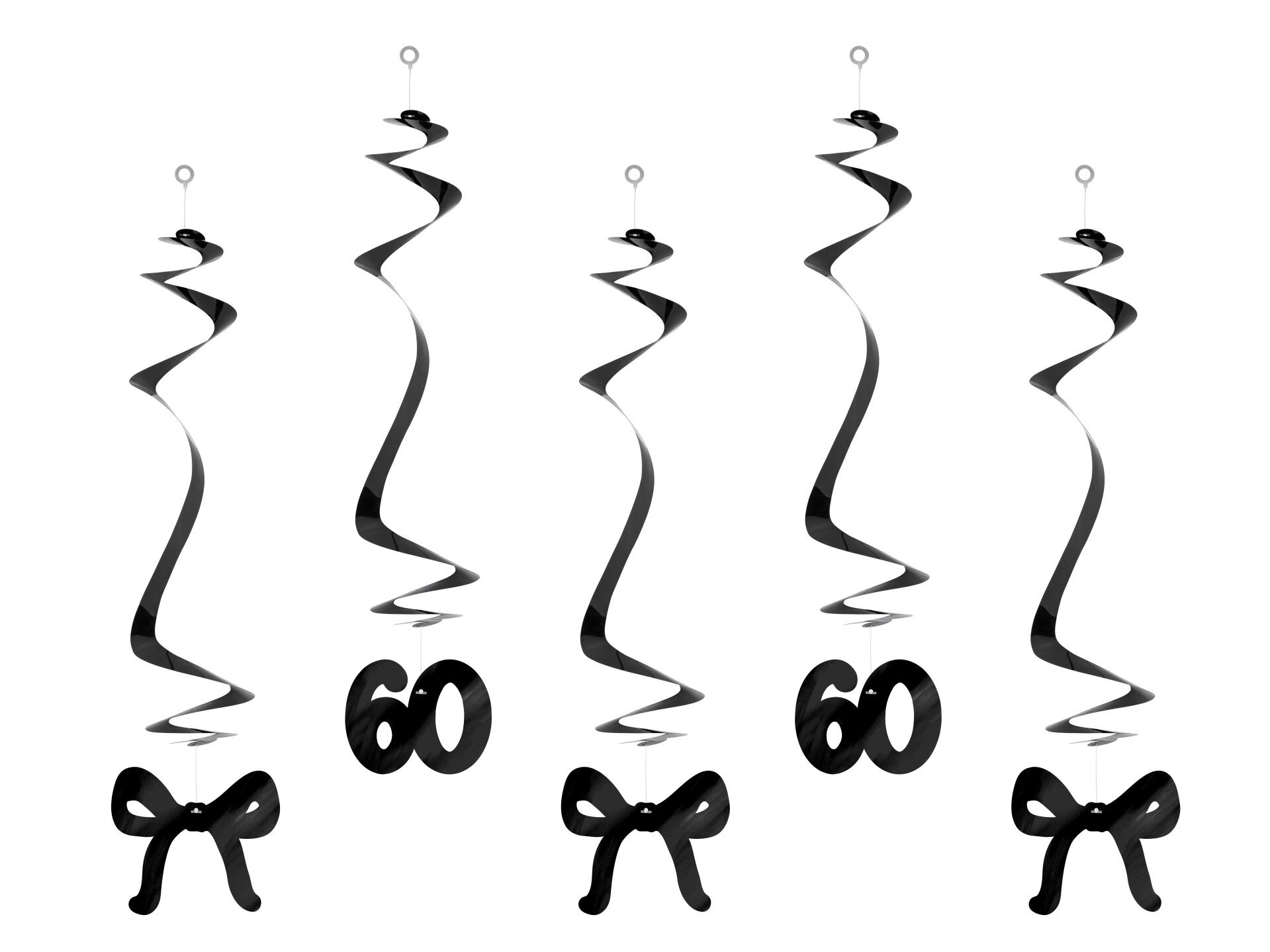 Koristeriipukset 60-vuotisjuhliin ruseteilla, musta, 50 cm