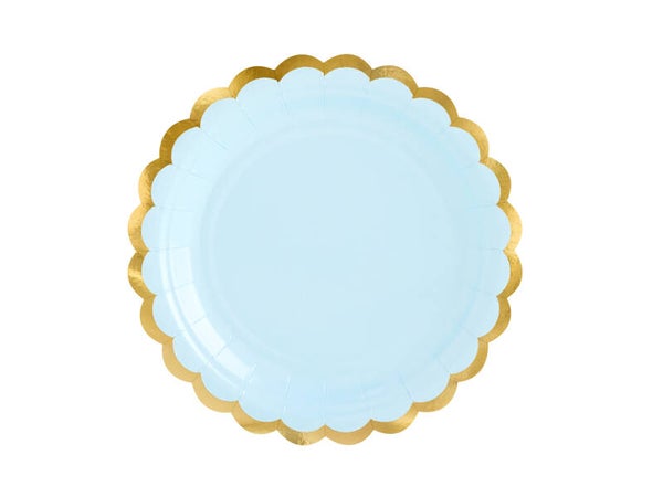 Paperilautaset – Vaaleansininen/kulta, 18 cm, 6 kpl