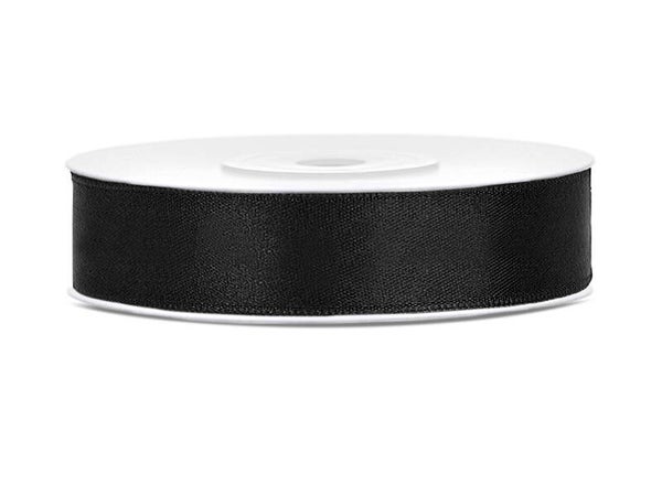 Satiininauha – Musta, 12 mm × 25 m