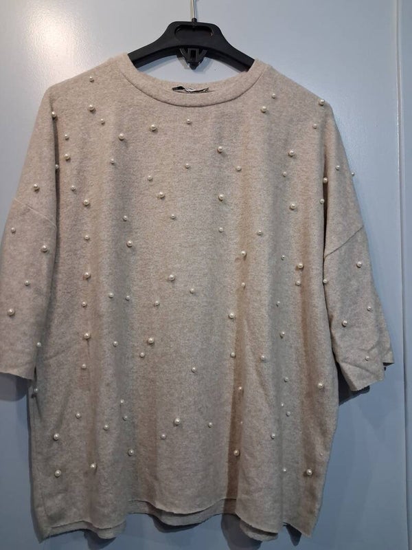 Pull beige perles femme Zara S