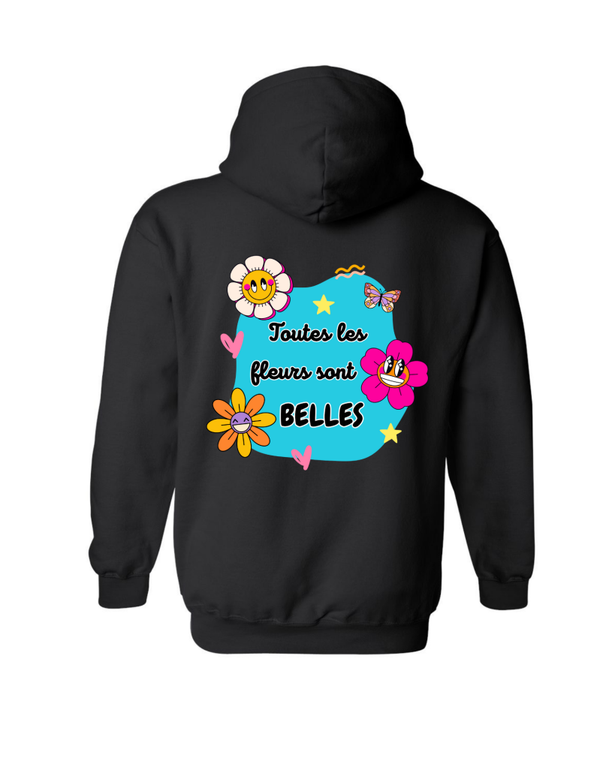Hoodie Noir Toutes les fleurs sont belles , dos