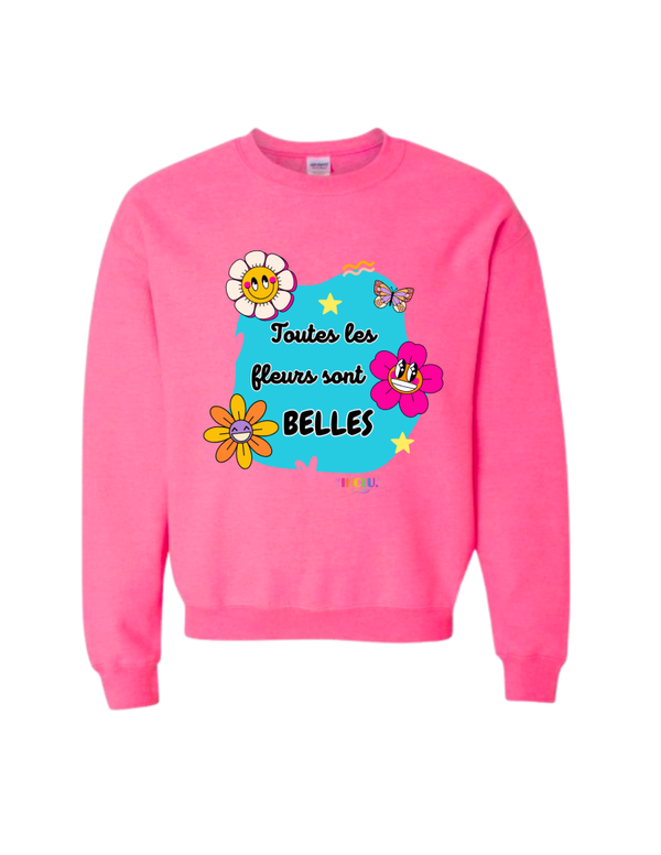 Crewneck enfant Rose bonbon Toutes les fleurs sont belles