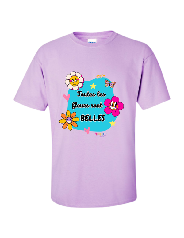 T-Shirt TOUTES LES FLEURS SONT BELLES Lilas  , devant