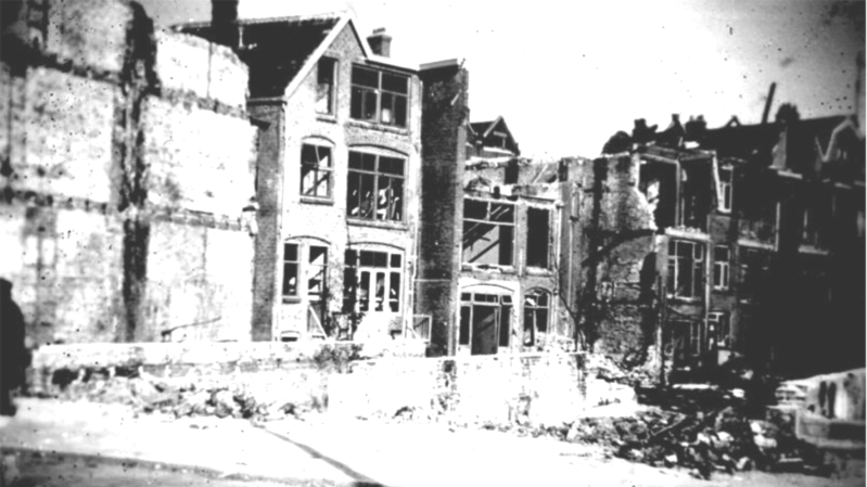 1940 Bergselaan hoek Schiebroeksestraat na het bombardement