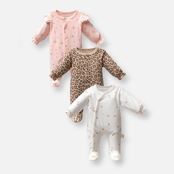 Lovemaxx Strampler 3 Stk. Herzchen und Leopar