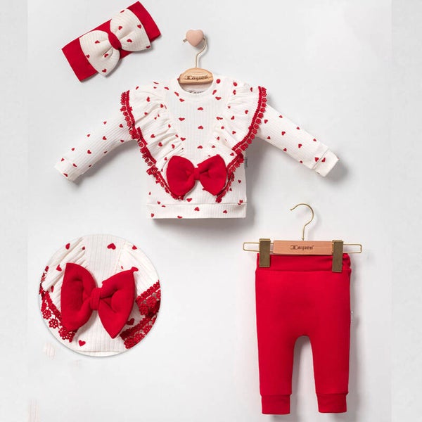 Baby Set 3 teilig mit Stirnband Herzchen