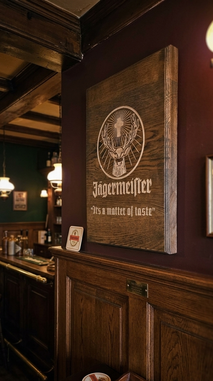 Jägermeister massief eiken wandbord