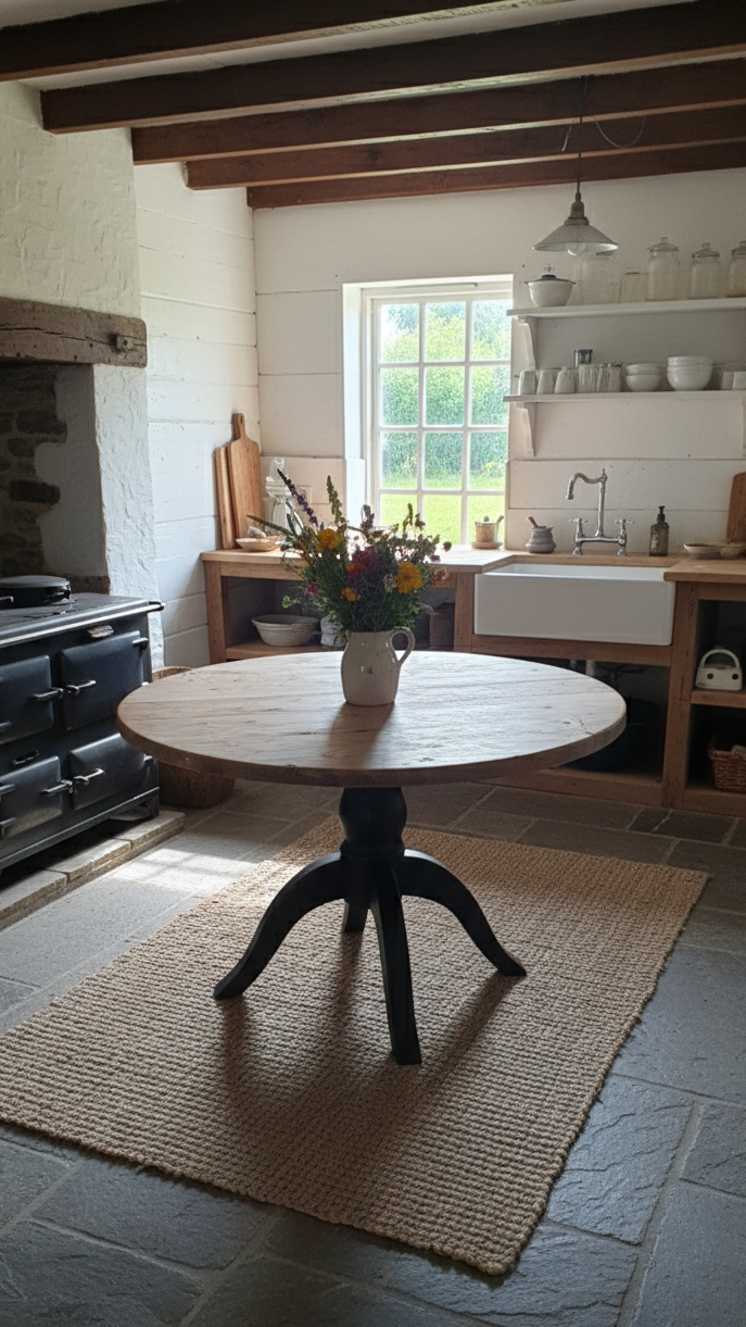 Ronde eettafel bolkolom poot Hinoki blad