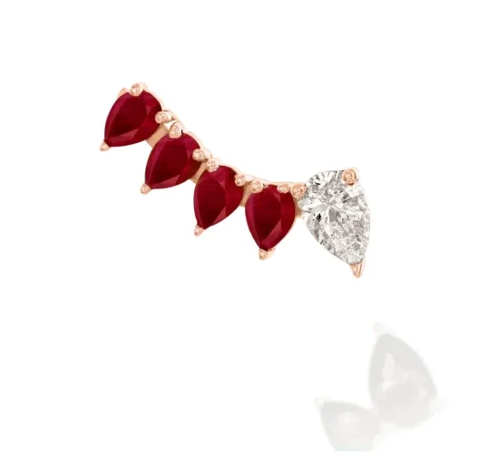 Ruby & Diamond Pear Shape Earring - Right