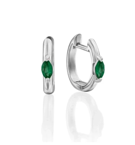 Marquise Cut Emerald Jordan Huggie Earrings