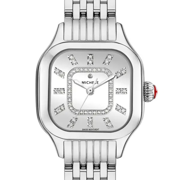 Michele Meggie High Shine Diamond Dial Stainless Steel Watch