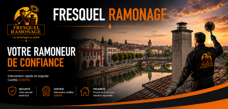 Fresquel Ramonage, ramoneur certifié COSTIC à Pézens, spécialiste du ramonage de poêles à bois, cheminées et inserts à Carcassonne, Bram, Castelnaudary, Limoux et dans l'Aude. Intervention rapide et professionnelle.