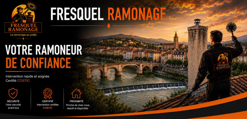 Fresquel Ramonage, ramoneur certifié COSTIC à Pézens, spécialiste du ramonage de poêles à bois, cheminées et inserts à Carcassonne, Bram, Castelnaudary, Limoux et dans l'Aude. Intervention rapide et professionnelle.