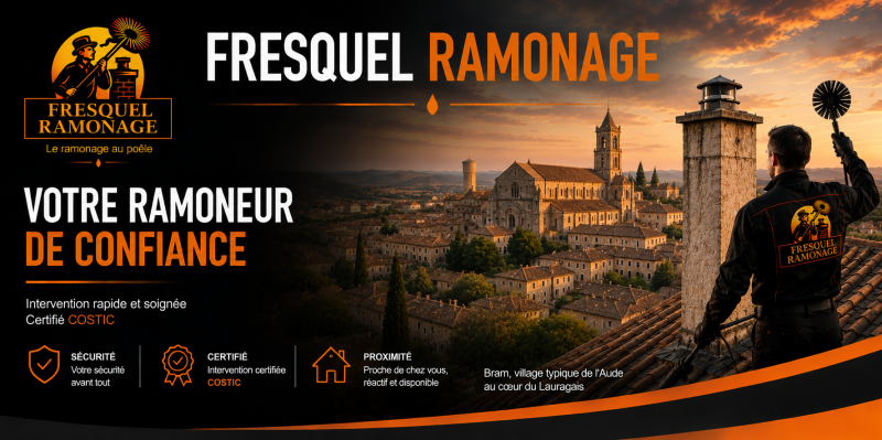 Fresquel Ramonage, ramoneur certifié COSTIC à Pézens, spécialiste du ramonage de poêles à bois, cheminées et inserts à Carcassonne, Bram, Castelnaudary, Limoux et dans l'Aude. Intervention rapide et professionnelle.